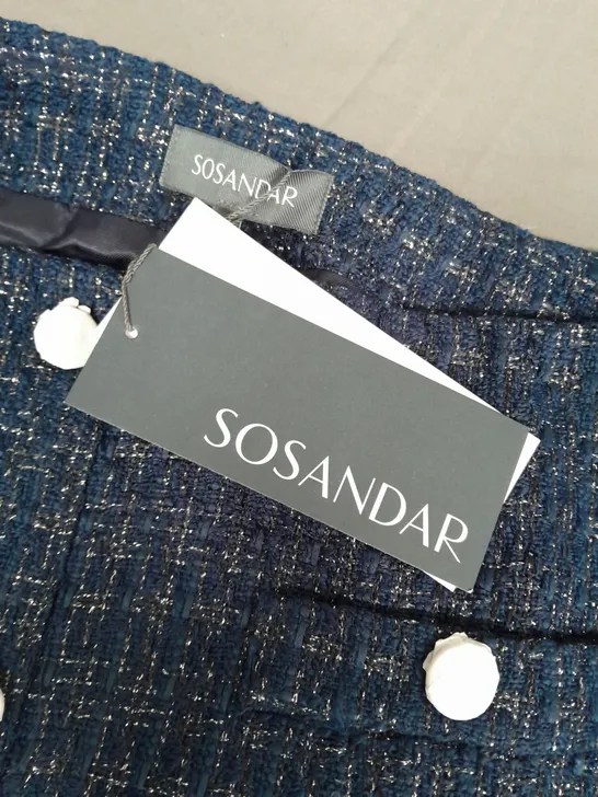 SOSANDER BUTTON FRONT BOUCLE A LINE SKIRT IN NAVY - SIZE 16