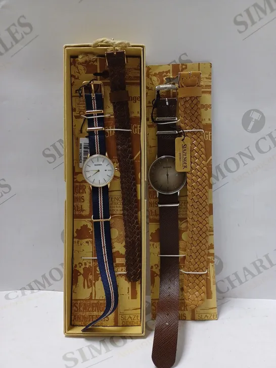 SET OF 2 SLAZANGER RETRO WATCHES TO INCLUDE - WOMENS BLUE & WHITE WATCH WITH REPLACABLE STRAP SL.9.1984.3.04 - MENS RETRO WATCH SL.09.1970.1.02