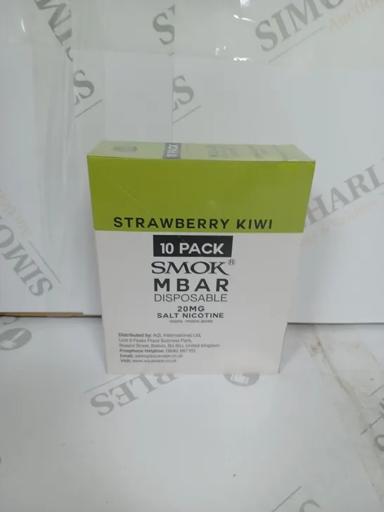 BOX OF APPROXIMATELY 10 BOXES OF STRAWBERRY KIWI 10 PACK SMOK M BAR DISPOSABLE 20MG SALT NICOTINE