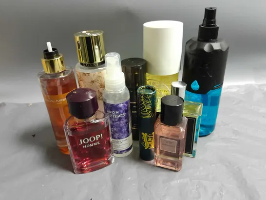 BOX OF APPROXIMATELY 10 ASSORTED UMBOXED FRAGRANCES TO INCLUDE - JOOP! HOMME - VICTORIA'S SECRET BOMBSHELL - BRAZILLIAN CRUSH PERFUME MIST - ETC - COLLECTION ONLY