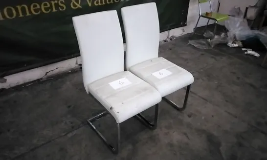 PAIR OF PERTH WHITE LEATHER DINING CHAIRS WITH CHROME LEGS