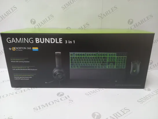 BRAND NEW BOXED RAZER GAMING BUNDLE 3 IN 1 TO INCLUDE - GAMING HEADSET, MEMBRANE RGB KEYBOARD AND ESSENTIAL GAMING MOUSE