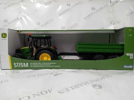 BRUDER JOHN DEERE 5115M TRACTOR W. TRAILER TOY IN GREEN