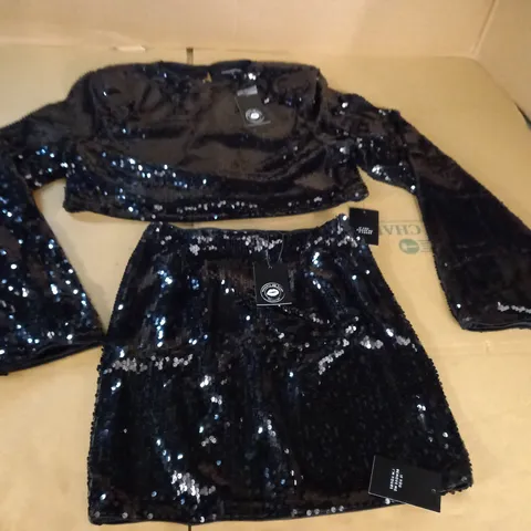 NOUGHTS & KISSES BLACK SEQUIN SKIRT AND TOP SET - S