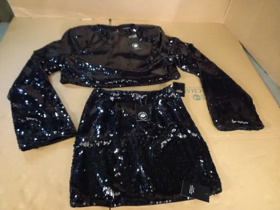 NOUGHTS & KISSES BLACK SEQUIN SKIRT AND TOP SET - S