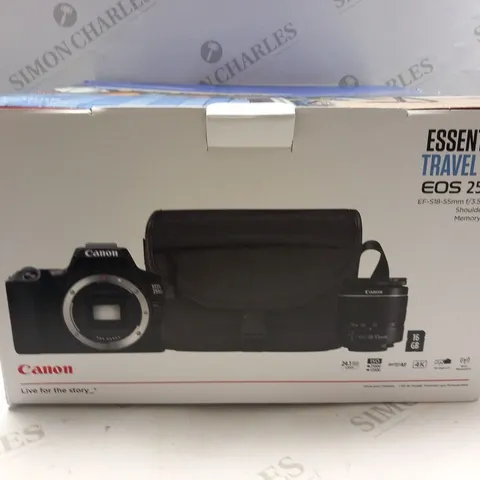 BOXED CANON ESSENTIAL TRAVEL KIT TO INCLUDE;  EOS 250D, EF-S 18-55 III AND TRAVEL BAG