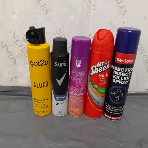 APPROXIMATELY 5 ASSORTED AEROSOL CANS TO INCLUDE MR.SHEEN, SURE MEN AND INSECT KILLER SPRAY - COLLECTION ONLY 