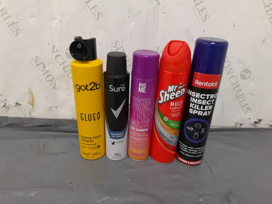 APPROXIMATELY 5 ASSORTED AEROSOL CANS TO INCLUDE MR.SHEEN, SURE MEN AND INSECT KILLER SPRAY - COLLECTION ONLY 