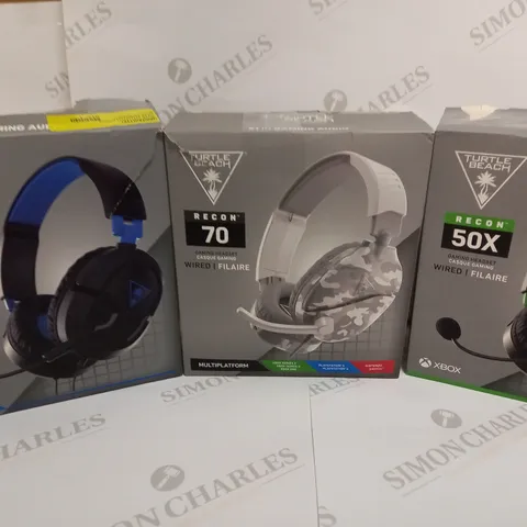 BOX OF 3 TURTLE BEACH WIRED GAMING HEADSETS INCLUDING RECON 50P (PS4/PS5), RECON 70 (MULTIPLATFORM) AND RECON 50X (XBOX)