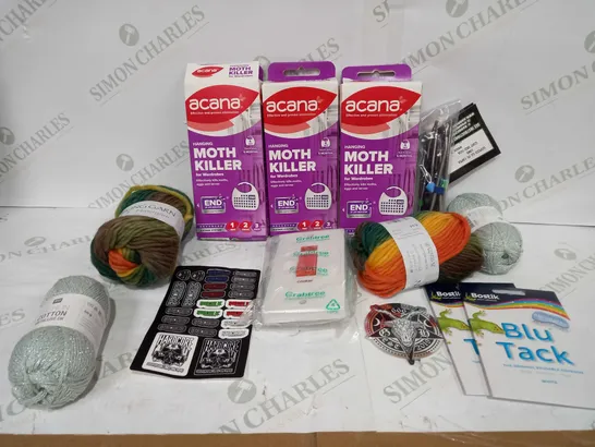 LOT TO CONTAIN APPROX 25 ASSORTED HOUSEHOLD PRODUCTS, INCLUDES STICKERS, MOTH KILLER, COTTON, BLU-TACK ETC