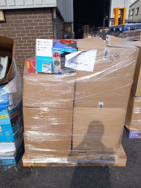 PALLET OF ASSORTED ELECTRICALS TO INCLUDE; CANON PIXMA TS3350,  INTEMPO KARAOKE PARTY SPEAKER, POLAROID SOUND BAR, WIRELESS HEADPHONES AND BLACK WEB GAMING SPEAKERS