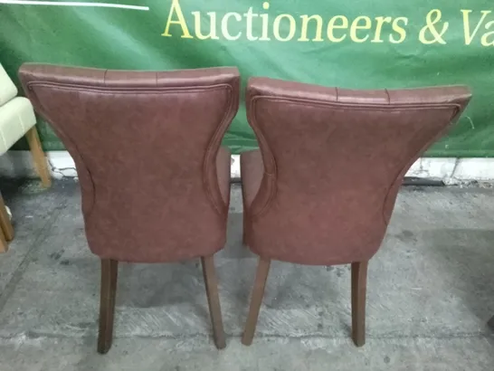 SET OF 2 NEW BEWLEY CLUB BROWN LEATHER BUTTON BACK DINING CHAIRS (DARK OAK LEG)