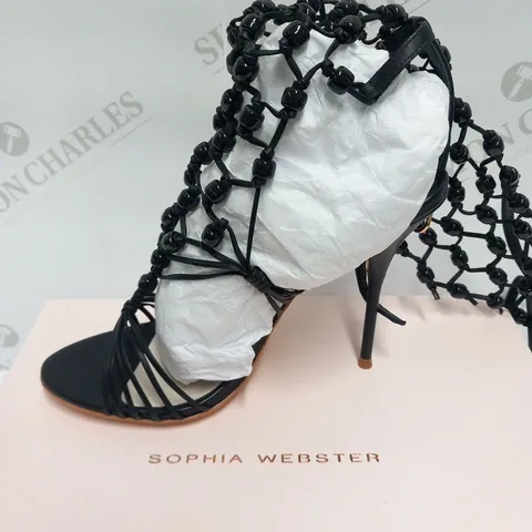 BOXED PAIR OF SOPHIA WEBSTER ARIELLE KNEE HIGH BLACK HEELS SIZE 39