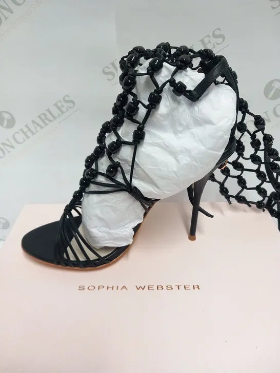 BOXED PAIR OF SOPHIA WEBSTER ARIELLE KNEE HIGH BLACK HEELS SIZE 39