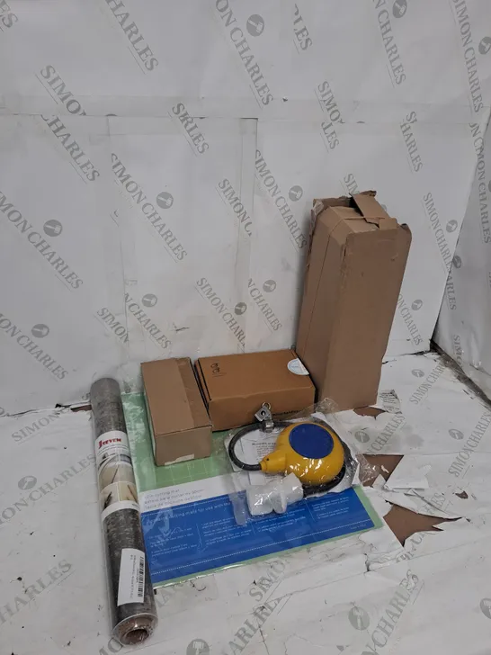 LARGE BOX OF APPROXIMATELY 15 ASSORTED HOUSEHOLD  ITEMS TOO INCLUDE WALLPAPER , CUTTING MAT , FLOAT SWITCH , ETC 