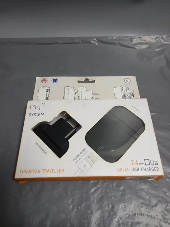 BOXED MU SYSTEM EUROPEAN TRAVELLER USB CHARGER SET 