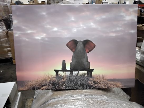 ELEPHANT AND MONKEY LOOKING OUT TO SEA PRINT