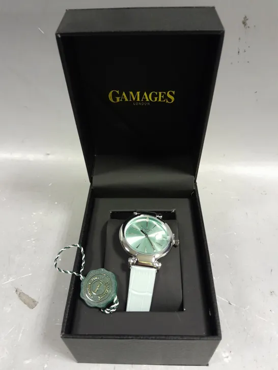 GAMAGES LONDON LADIES STARLIGHT DIAMOND STEEL BLUE DIAL WATCH 