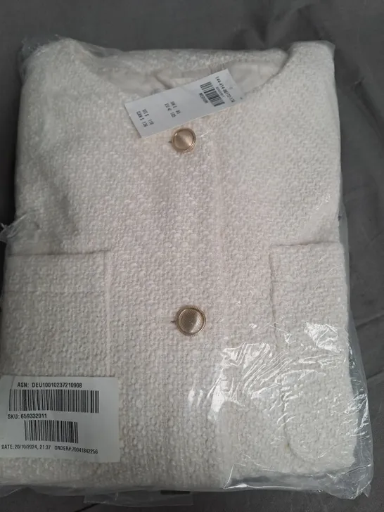 ABERCROMBIE & FITCH COLLARLESS TWEED JACKET, CREAM - SIZE MEDIUM