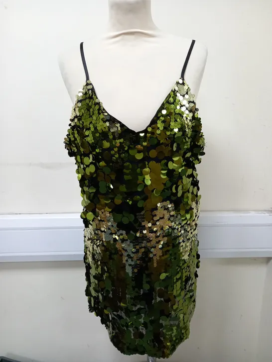 SUPERDRY DISCO SEQUIN MINI DRESS IN GREEN UK SIZE 12