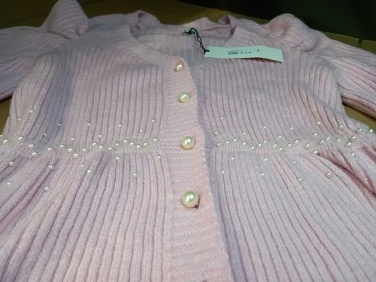 RIVER ISLAND BABY PINK/PEARL DETAILED CARDIGAN - SIZE 12