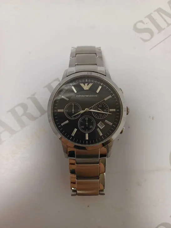 EMPORIO ARMANI DARK GREY TRIPLE DIAL BRACELET WRISTWATCH