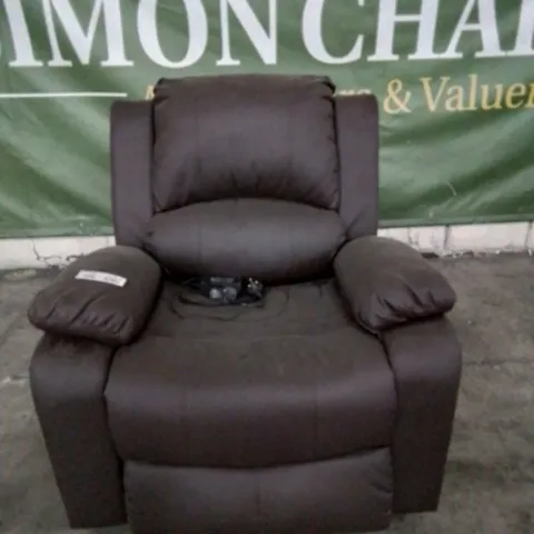 DESIGNER POWER RECLINING EASY CHAIR BROWN LEATHER 