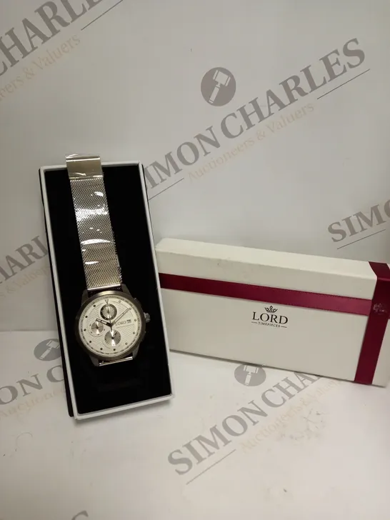 BOXED LORD TIMEPIECES STAINLESS STEEL MESH STRAP CHRONOGRAPH WATCH 