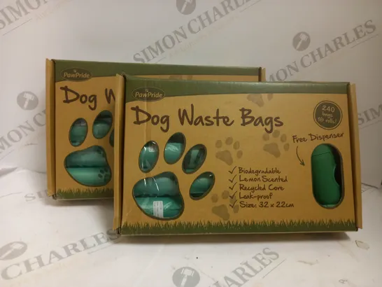 2 X BOXED PAWPRIDE DOG POO BAGS - PACK OF 240 STRONG BIODEGRADABLE WASTE BAGS