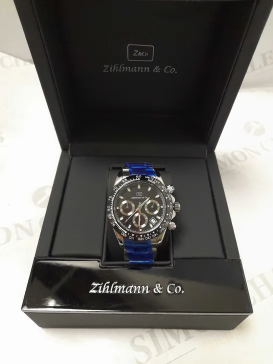 ZIHLMANN & CO BLACK TRIPLE DIAL BRACELET STRAP WRISTWATCH