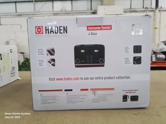 BOXED BRAND NEW HADEN 4 SLICE TOASTER IN BLACK AND ROSE GOLD