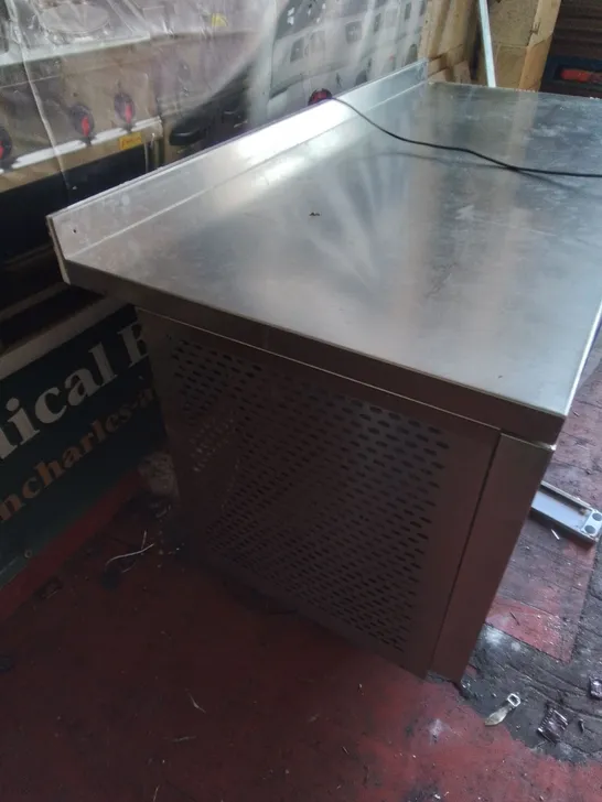 COMMERCIAL STAINLESS KITCHEN PREP COUNTER WITH CABINET STORAGE 