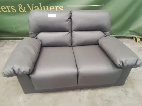 DESIGNER TWO SEATER SOFA GREY FAUX LEATHER 