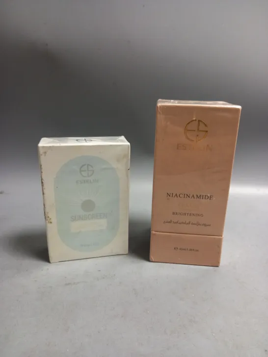 LOT OF 2 BOXED AND SEALED ESTELIN NIACINAMIDE BRIGHTENING SERUM 40ML AND SUNSCREEN SPF 50 50G