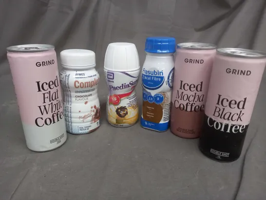 APPROXIMATELY 25 ASSORTED FOOD AND BEVERAGE PRODUCTS TO INCLUDE: GRIND BLACK,MOCHA AND FLAT WHITE ICED COFFEE, PAEDIASURE NUTRITIONAL DRINK, FRESUBIN DRINK