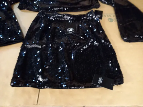 NOUGHTS & KISSES BLACK SEQUIN SKIRT AND TOP SET - S