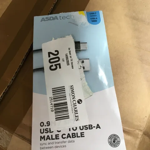 ASDA TECH 0.9M USB-C TO USB-A MALE CABLE