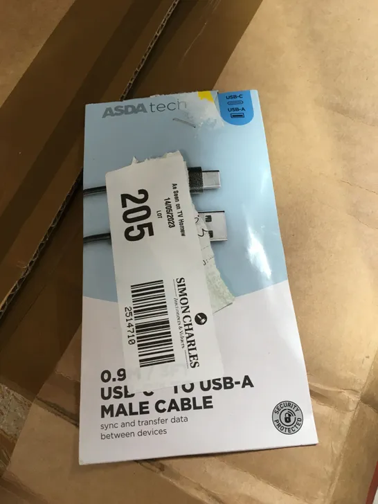 ASDA TECH 0.9M USB-C TO USB-A MALE CABLE