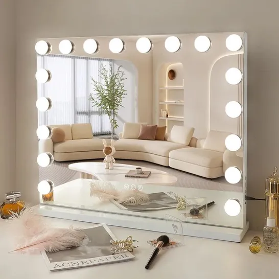 BOXED VANITY MAGNIFYING LIGHTED METAL FRAMED MAKEUP MIRROR IN WHITE