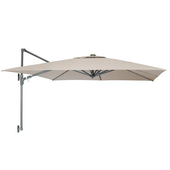 BOXED WALL MOUNTED 2.5M SQUARE FREE ARM PARASOL - GREY/TAUPE