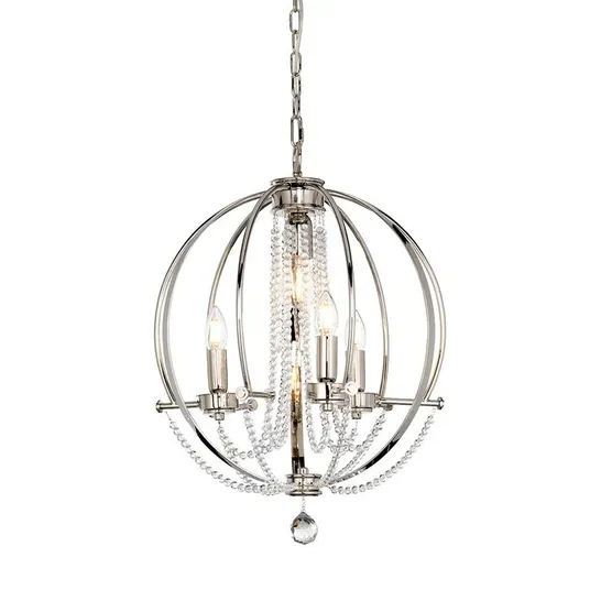 BOXED DAKOTA 4-LIGHT GLOBE CHANDELIER - POLISHED NICKEL (1 BOX)