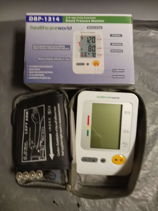 BOXED HEALTHCARE WORLD DBP-1314 FULLY AUTOMATIC BLOOD PRESSURE MONITOR