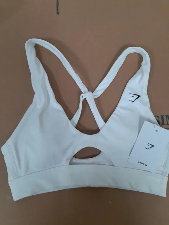 GYMSHARK PEEK A BOO SPORTS BRA IN WHITE - SIZE SMALL