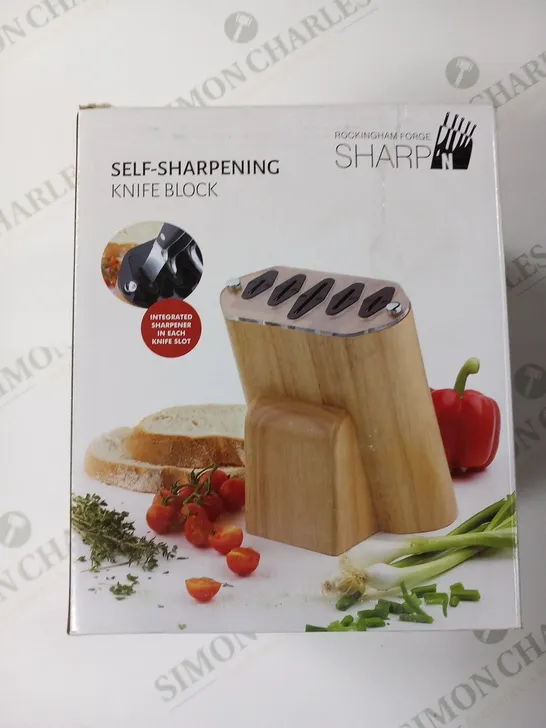 BRAND NEW BOXED GRUNWERG ROCKINGHAM FORGE SHARP SELF-SHARPENING KNIFE BLOCK RUBBER WOOD KB-100RM 