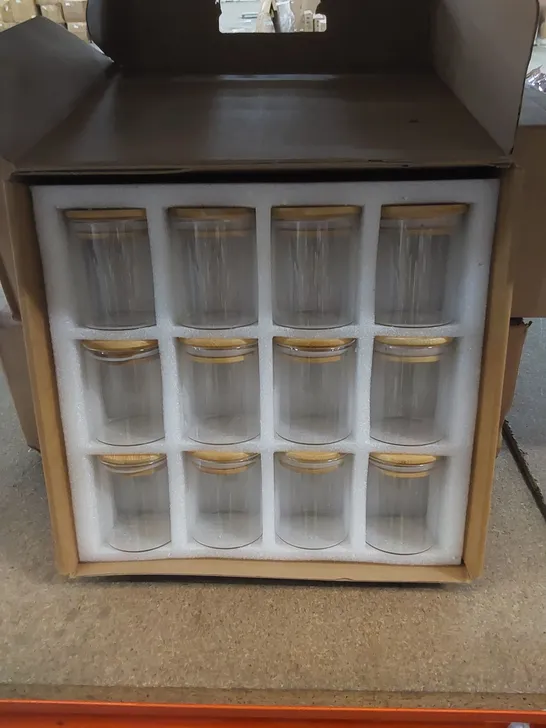 BOXED SET OF 12 GLASS STORAGE JARS 