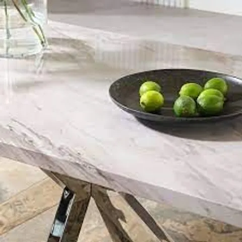 BOXED ZURICH GREY MARBLE 160CM DINING TABLE (2 BOXES)