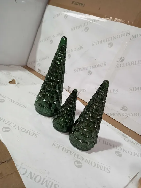 ALISON CORK SET OF MERCURY GLASS TREES - GREEN