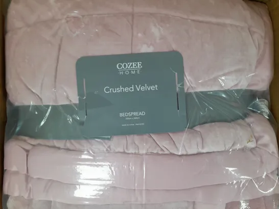 BOXED COZEE HOME CRUSHED VELVET BEDSPREAD IN PINK