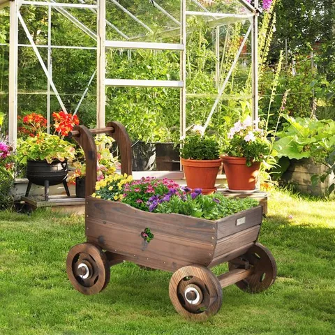 BOXED COSTWAY DECORATIVE VINTAGE WOOD GARDEN WAGON WHEEL (1 BOX)