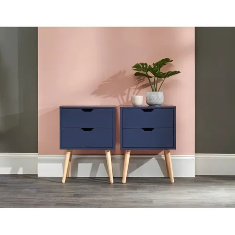 BOXED PAIR OF LALANI 2 DRAWER BEDSIDE TABLES - NIGHTSHADOW BLUE (1 BOX)